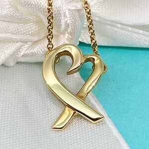 TIFFANY & Co. Paloma Picasso 18K Gold Loving Heart Pendant Necklace 16”